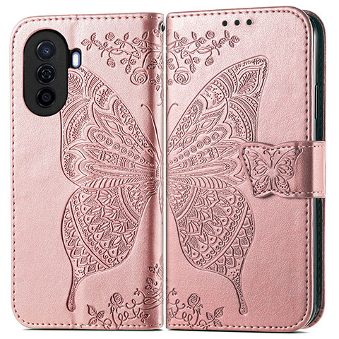 Handytasche Stand Schutzhülle Flip Leder Hülle Schmetterling für Huawei Nova Y70 Plus Rosegold