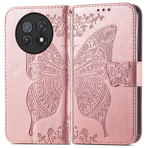 Handytasche Stand Schutzhülle Flip Leder Hülle Schmetterling für Huawei Nova Y91 Rosegold