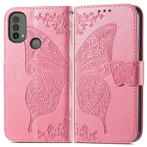 Handytasche Stand Schutzhülle Flip Leder Hülle Schmetterling für Motorola Moto E40 Pink