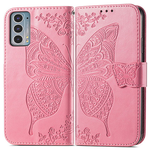 Handytasche Stand Schutzhülle Flip Leder Hülle Schmetterling für Motorola Moto Edge 20 5G Pink