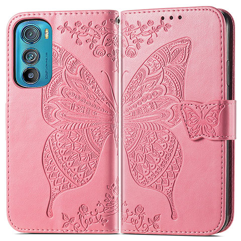 Handytasche Stand Schutzhülle Flip Leder Hülle Schmetterling für Motorola Moto Edge 30 5G Pink