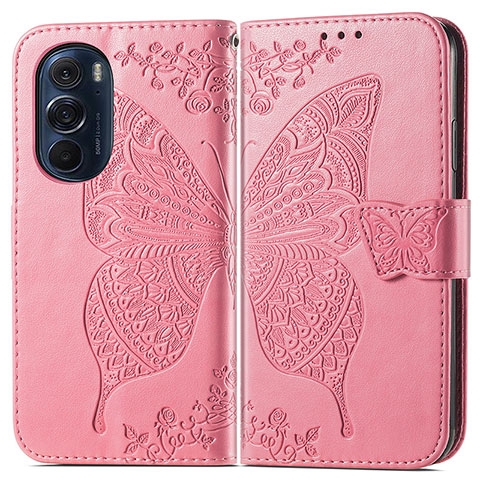 Handytasche Stand Schutzhülle Flip Leder Hülle Schmetterling für Motorola Moto Edge 30 Pro 5G Pink