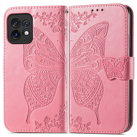 Handytasche Stand Schutzhülle Flip Leder Hülle Schmetterling für Motorola Moto Edge 40 Pro 5G Pink