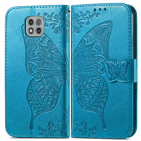 Handytasche Stand Schutzhülle Flip Leder Hülle Schmetterling für Motorola Moto G Power (2021) Blau