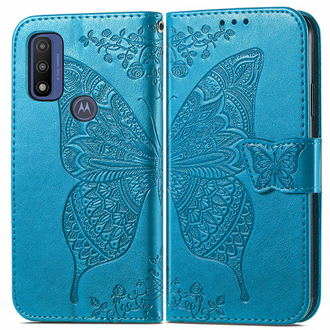 Handytasche Stand Schutzhülle Flip Leder Hülle Schmetterling für Motorola Moto G Pure Blau