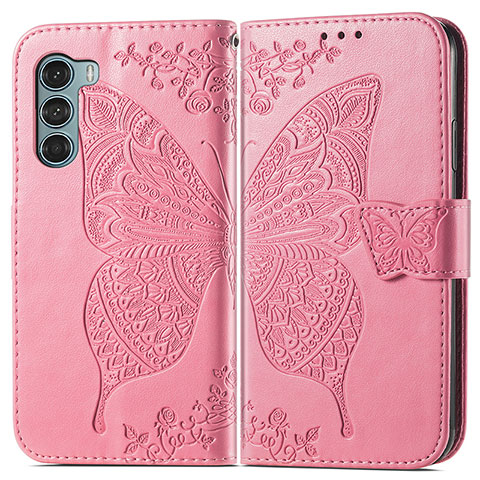 Handytasche Stand Schutzhülle Flip Leder Hülle Schmetterling für Motorola Moto G200 5G Pink