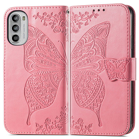 Handytasche Stand Schutzhülle Flip Leder Hülle Schmetterling für Motorola Moto G52j 5G Pink