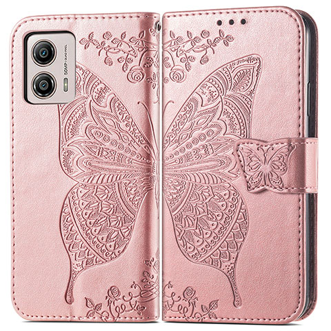 Handytasche Stand Schutzhülle Flip Leder Hülle Schmetterling für Motorola Moto G53j 5G Rosegold