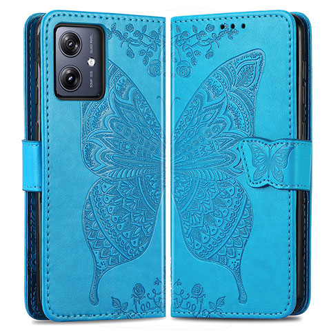 Handytasche Stand Schutzhülle Flip Leder Hülle Schmetterling für Motorola Moto G54 5G Blau