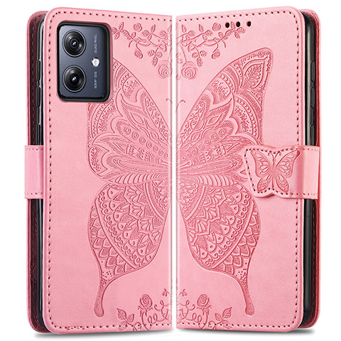 Handytasche Stand Schutzhülle Flip Leder Hülle Schmetterling für Motorola Moto G54 5G Pink