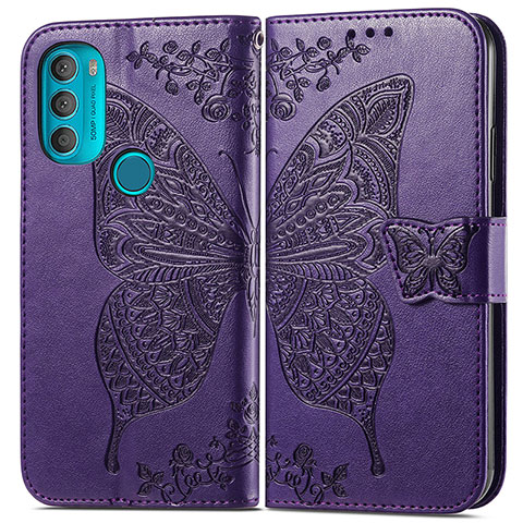 Handytasche Stand Schutzhülle Flip Leder Hülle Schmetterling für Motorola Moto G71 5G Violett