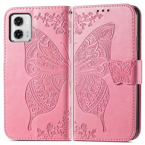 Handytasche Stand Schutzhülle Flip Leder Hülle Schmetterling für Motorola Moto G73 5G Pink