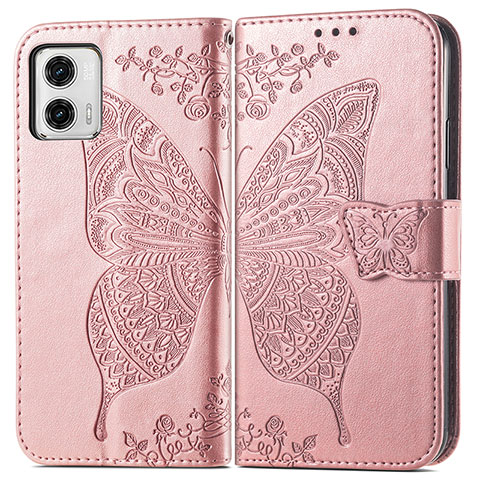 Handytasche Stand Schutzhülle Flip Leder Hülle Schmetterling für Motorola Moto G73 5G Rosegold