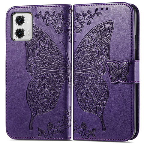 Handytasche Stand Schutzhülle Flip Leder Hülle Schmetterling für Motorola Moto G73 5G Violett