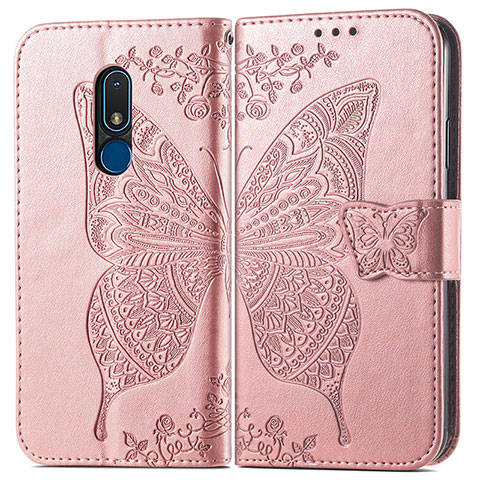 Handytasche Stand Schutzhülle Flip Leder Hülle Schmetterling für Nokia C3 Rosegold