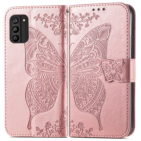 Handytasche Stand Schutzhülle Flip Leder Hülle Schmetterling für Nokia G100 Rosegold