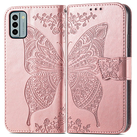 Handytasche Stand Schutzhülle Flip Leder Hülle Schmetterling für Nokia G22 Rosegold