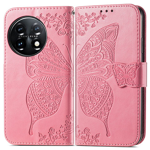 Handytasche Stand Schutzhülle Flip Leder Hülle Schmetterling für OnePlus 11 5G Pink