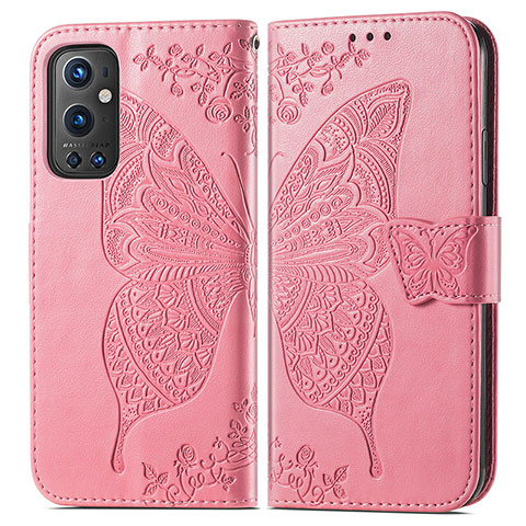 Handytasche Stand Schutzhülle Flip Leder Hülle Schmetterling für OnePlus 9 Pro 5G Pink