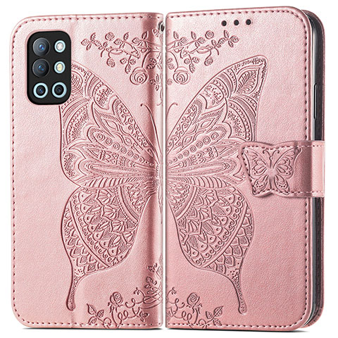 Handytasche Stand Schutzhülle Flip Leder Hülle Schmetterling für OnePlus 9R 5G Rosegold