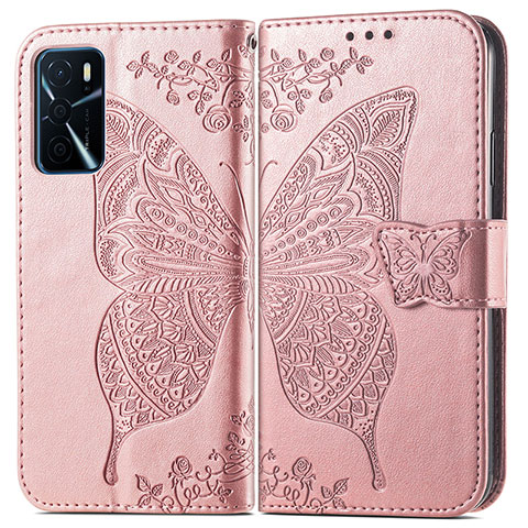 Handytasche Stand Schutzhülle Flip Leder Hülle Schmetterling für Oppo A16s Rosa