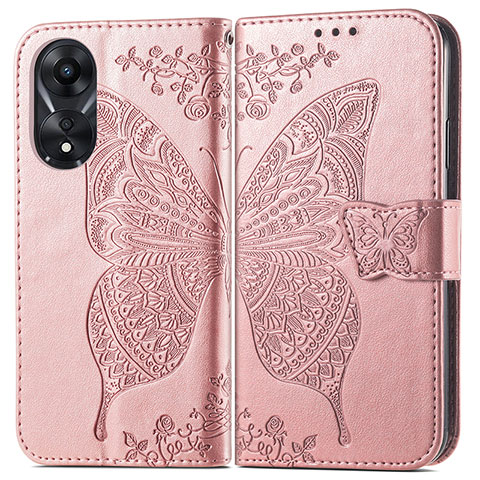 Handytasche Stand Schutzhülle Flip Leder Hülle Schmetterling für Oppo A18 Rosegold