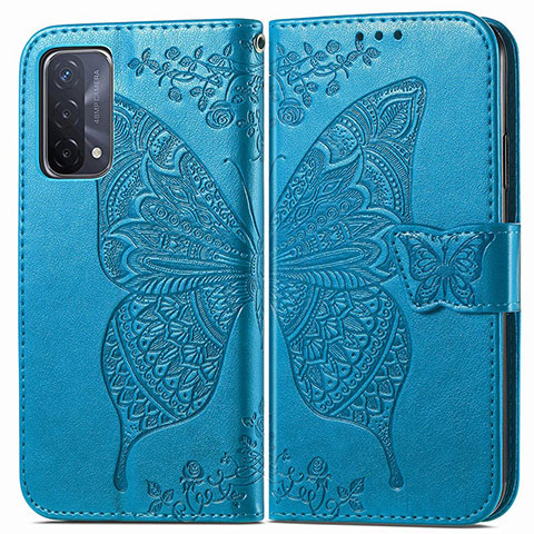 Handytasche Stand Schutzhülle Flip Leder Hülle Schmetterling für Oppo A54 5G Blau