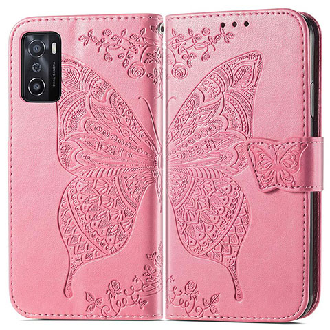 Handytasche Stand Schutzhülle Flip Leder Hülle Schmetterling für Oppo A55S 5G Pink