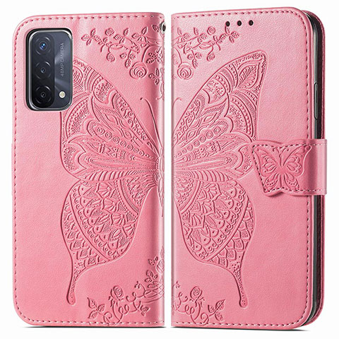 Handytasche Stand Schutzhülle Flip Leder Hülle Schmetterling für Oppo A74 5G Pink