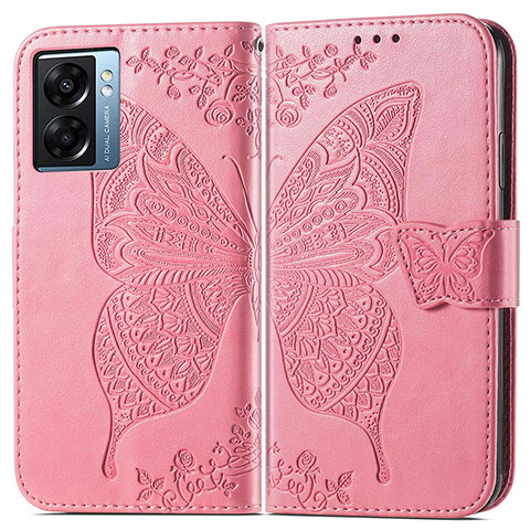 Handytasche Stand Schutzhülle Flip Leder Hülle Schmetterling für Oppo A77 5G Pink