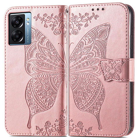 Handytasche Stand Schutzhülle Flip Leder Hülle Schmetterling für Oppo A77 5G Rosa