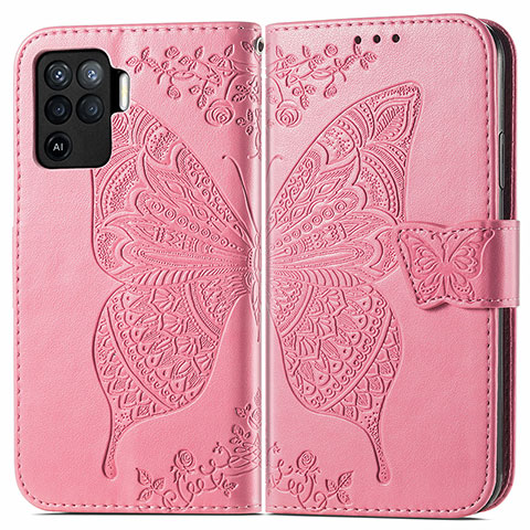 Handytasche Stand Schutzhülle Flip Leder Hülle Schmetterling für Oppo Reno5 Lite Pink