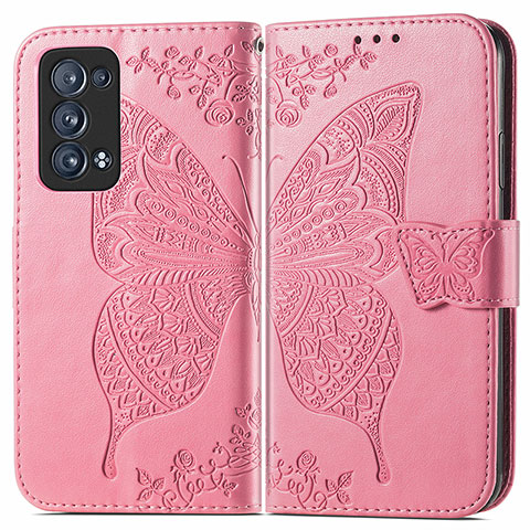 Handytasche Stand Schutzhülle Flip Leder Hülle Schmetterling für Oppo Reno6 Pro 5G Pink