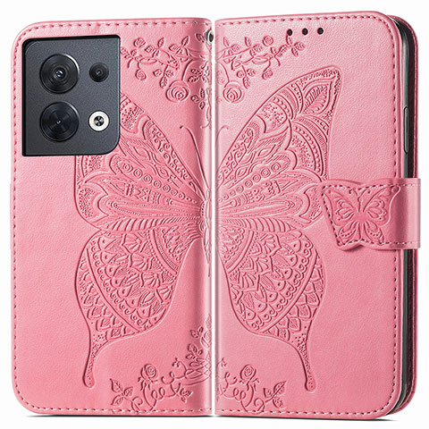 Handytasche Stand Schutzhülle Flip Leder Hülle Schmetterling für Oppo Reno8 5G Pink