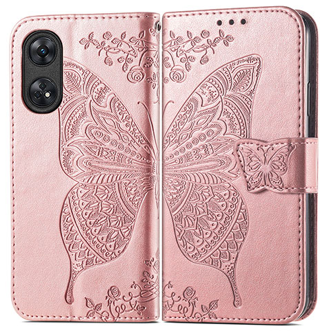 Handytasche Stand Schutzhülle Flip Leder Hülle Schmetterling für Oppo Reno8 T 4G Rosegold