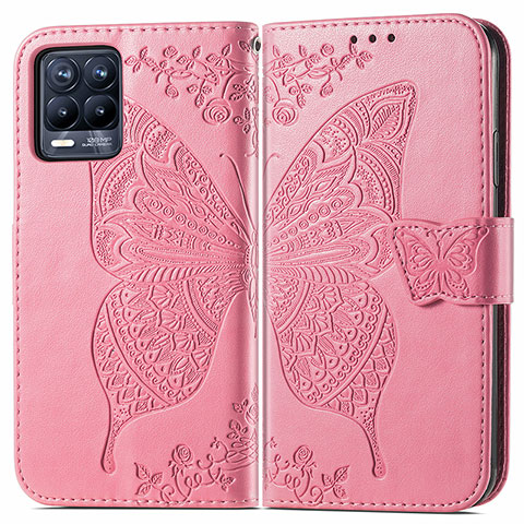 Handytasche Stand Schutzhülle Flip Leder Hülle Schmetterling für Realme 8 4G Pink