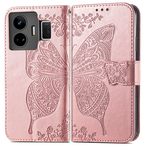 Handytasche Stand Schutzhülle Flip Leder Hülle Schmetterling für Realme GT3 5G Rosegold