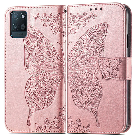 Handytasche Stand Schutzhülle Flip Leder Hülle Schmetterling für Realme V11 5G Rosegold