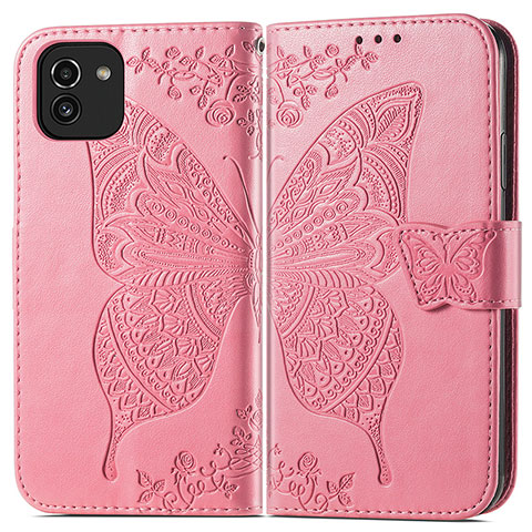 Handytasche Stand Schutzhülle Flip Leder Hülle Schmetterling für Samsung Galaxy A03 Pink