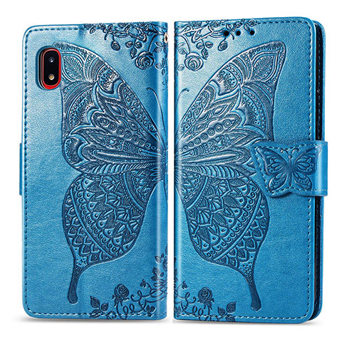 Handytasche Stand Schutzhülle Flip Leder Hülle Schmetterling für Samsung Galaxy A20 SC-02M SCV46 Blau