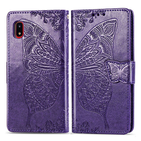 Handytasche Stand Schutzhülle Flip Leder Hülle Schmetterling für Samsung Galaxy A20 SC-02M SCV46 Violett