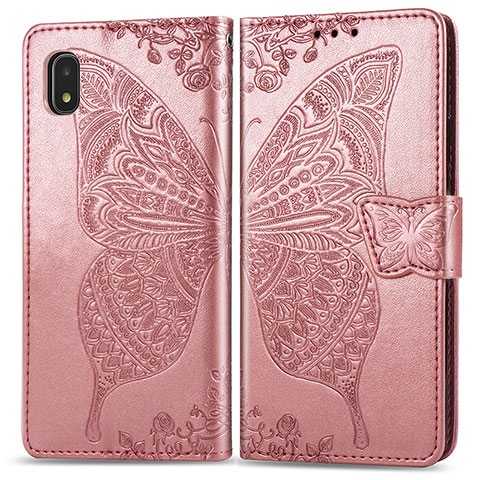 Handytasche Stand Schutzhülle Flip Leder Hülle Schmetterling für Samsung Galaxy A21 SC-42A Rosa