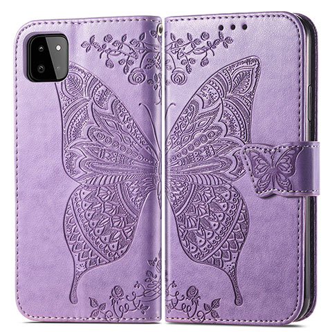 Handytasche Stand Schutzhülle Flip Leder Hülle Schmetterling für Samsung Galaxy A22s 5G Helles Lila