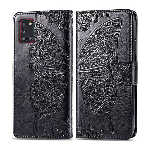 Handytasche Stand Schutzhülle Flip Leder Hülle Schmetterling für Samsung Galaxy A31 Schwarz