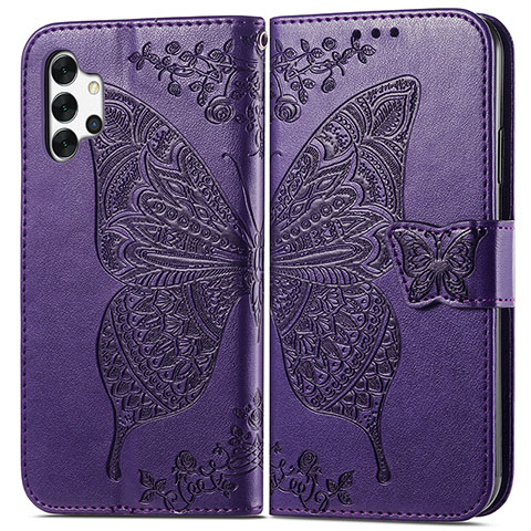 Handytasche Stand Schutzhülle Flip Leder Hülle Schmetterling für Samsung Galaxy A32 5G Violett