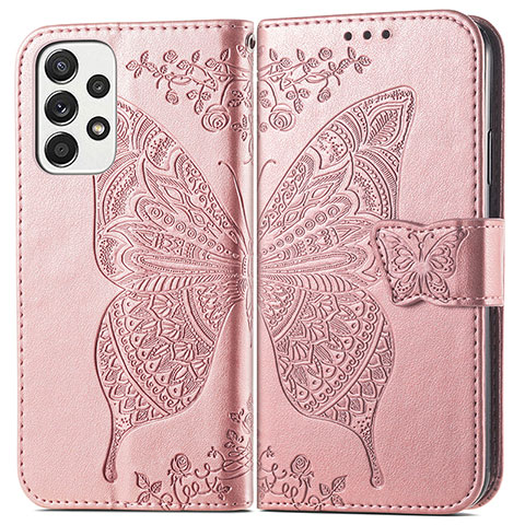 Handytasche Stand Schutzhülle Flip Leder Hülle Schmetterling für Samsung Galaxy A33 5G Rosa