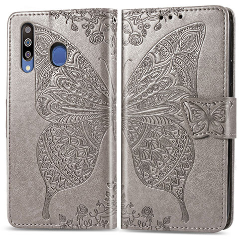 Handytasche Stand Schutzhülle Flip Leder Hülle Schmetterling für Samsung Galaxy A40s Grau