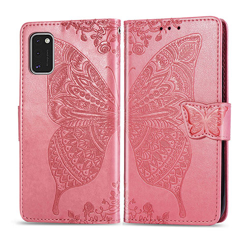 Handytasche Stand Schutzhülle Flip Leder Hülle Schmetterling für Samsung Galaxy A41 Pink