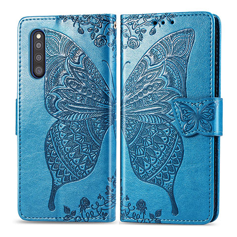 Handytasche Stand Schutzhülle Flip Leder Hülle Schmetterling für Samsung Galaxy A41 SC-41A Blau