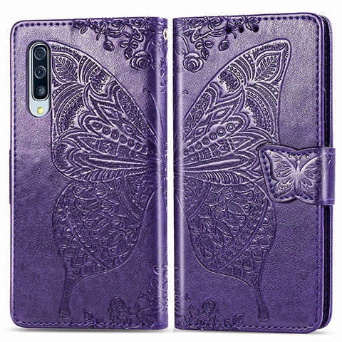 Handytasche Stand Schutzhülle Flip Leder Hülle Schmetterling für Samsung Galaxy A50S Violett